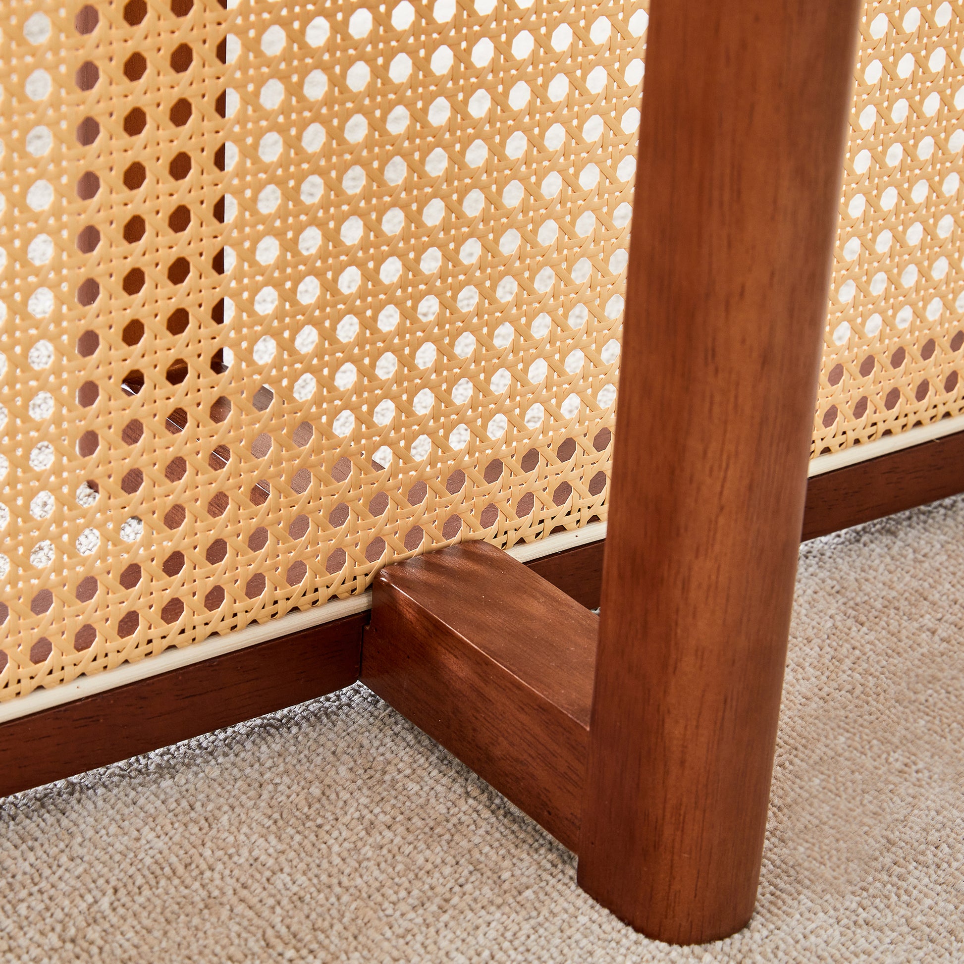 Table And Chair Set, Ancient Style Solid Wood Dining Table, Imitation Rattan Table Legs, Beautiful Simple Solid Wood Dining Chair, Perfect For Dinner, Meetings, Home And Office Decoration Walnut Rubber Wood