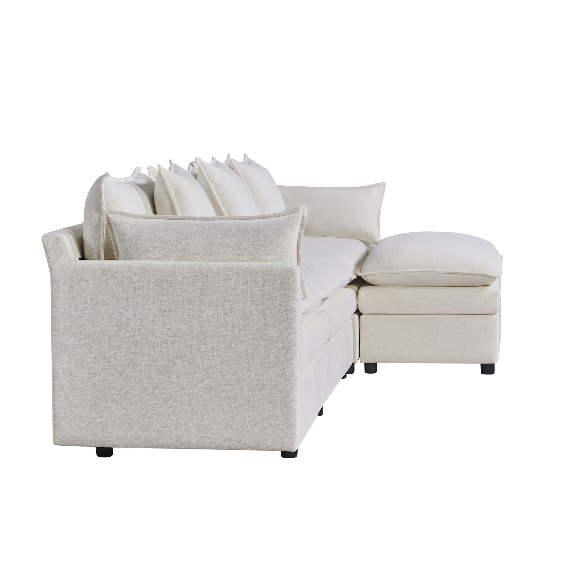 108.66"Modern Chenille L Shaped Sectional Sofa With Convertible Chaise, Comfy Cloud Couch Deep Sectional Sofa With Ottomans For Living Room White Wood Foam Chenille 3 Seat