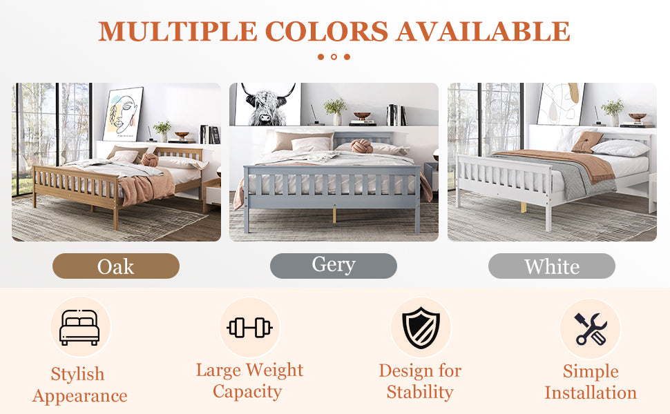 Queen Bed Frames With Headboard, Solid Wooden Platform Bed With Corner, Modern Low Profile Bed Frame, No Box Spring Needed, White Queen White Wood