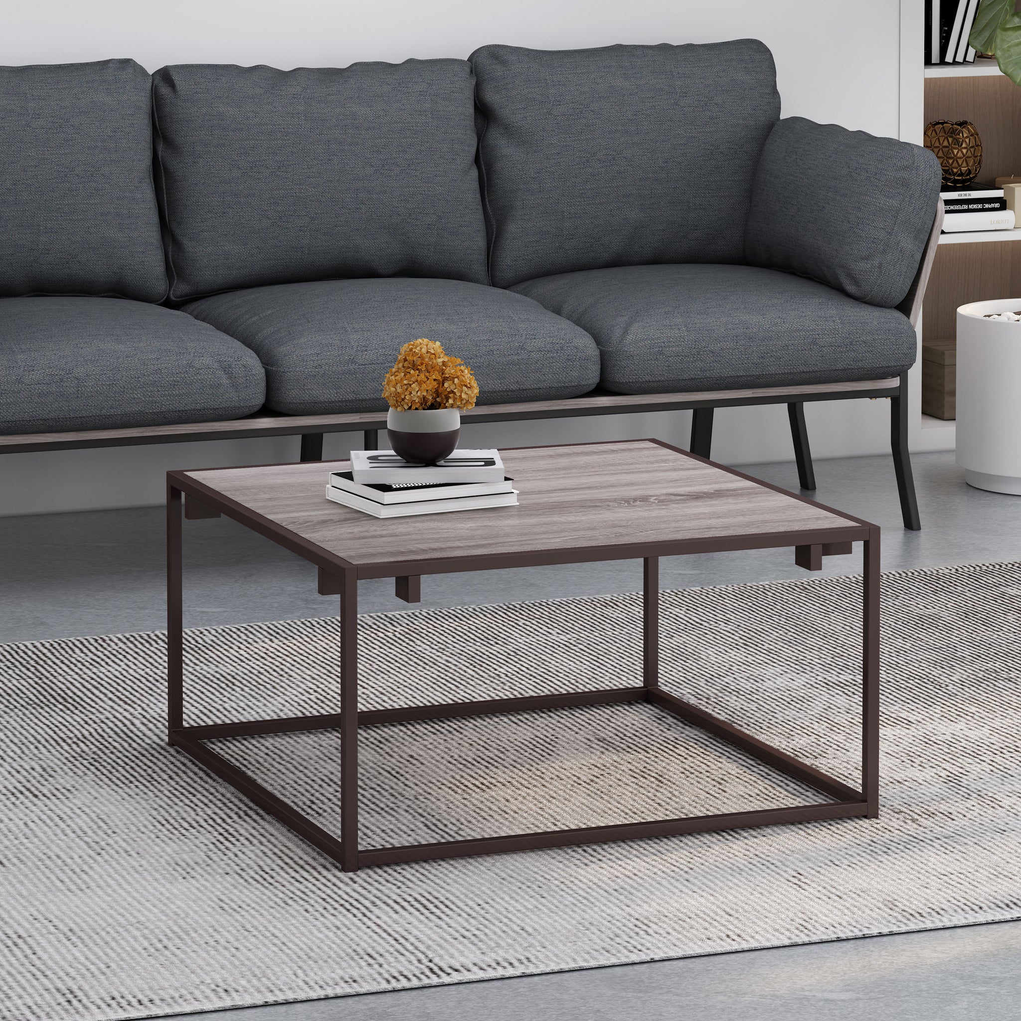 Modern Industrial Coffee Table, Gray And Bronze Grey Primary Living Space Coffee & End Tables Rectangular Mdf