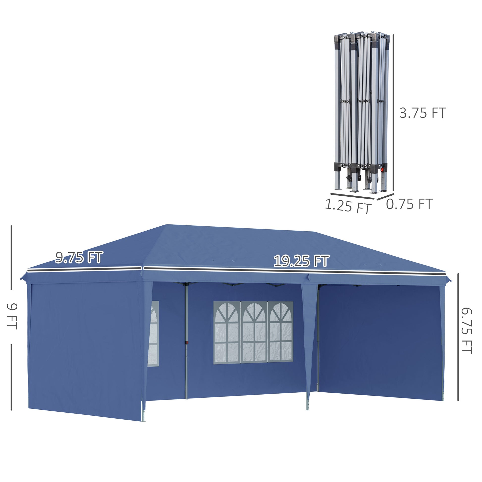 Outsunny 10' X 20' Pop Up Canopy Tent With 4 Sidewalls, Heavy Duty Tents For Parties, Outdoor Instant Gazebo With Carry Bag, For Outdoor, Garden, Patio, Blue Blue Steel