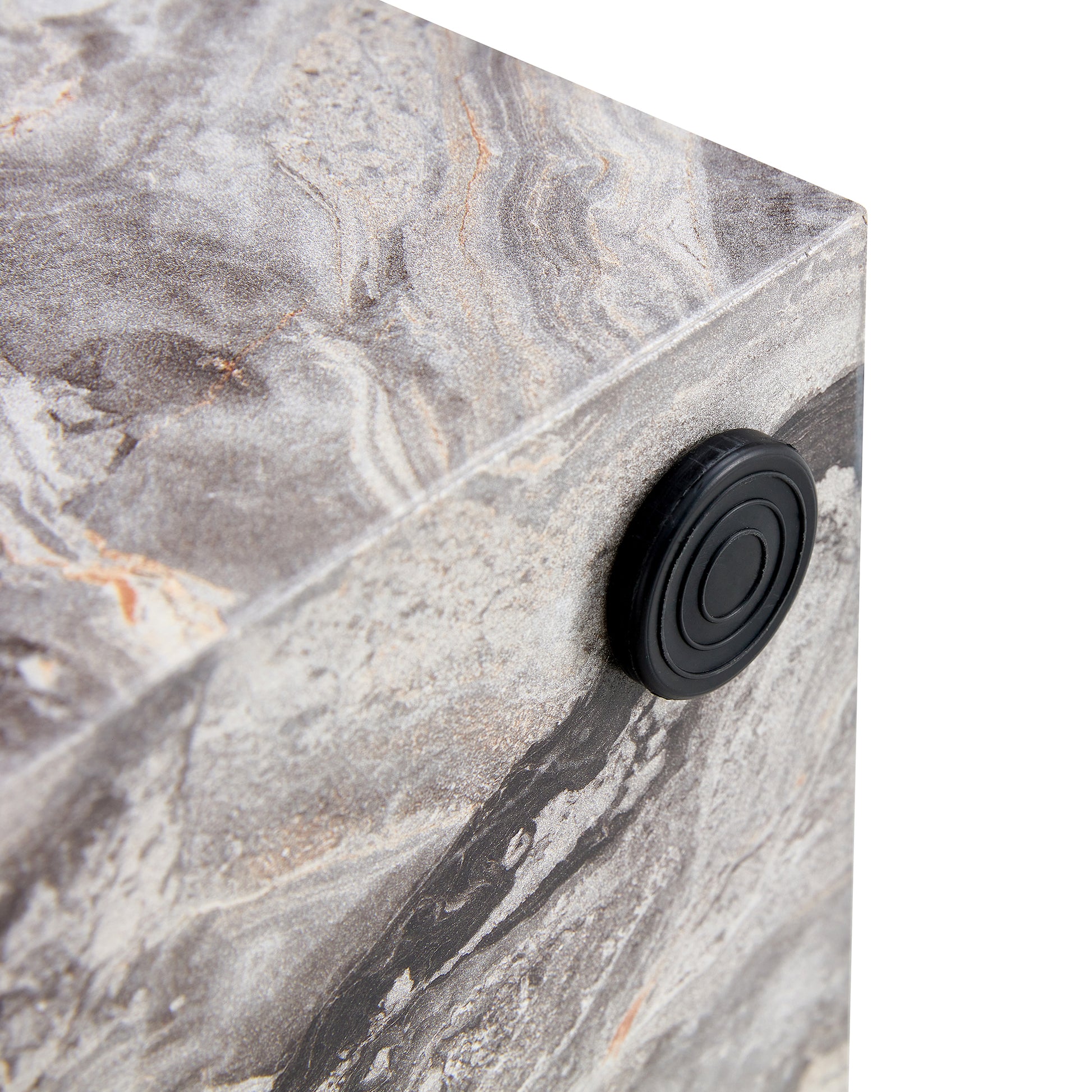 Elevate Your Living Space With This Modern Mdf Coffee Table, Which Showcases Gray Textured Patterns. It Is Characterized By Stylish Design. Grey Mdf