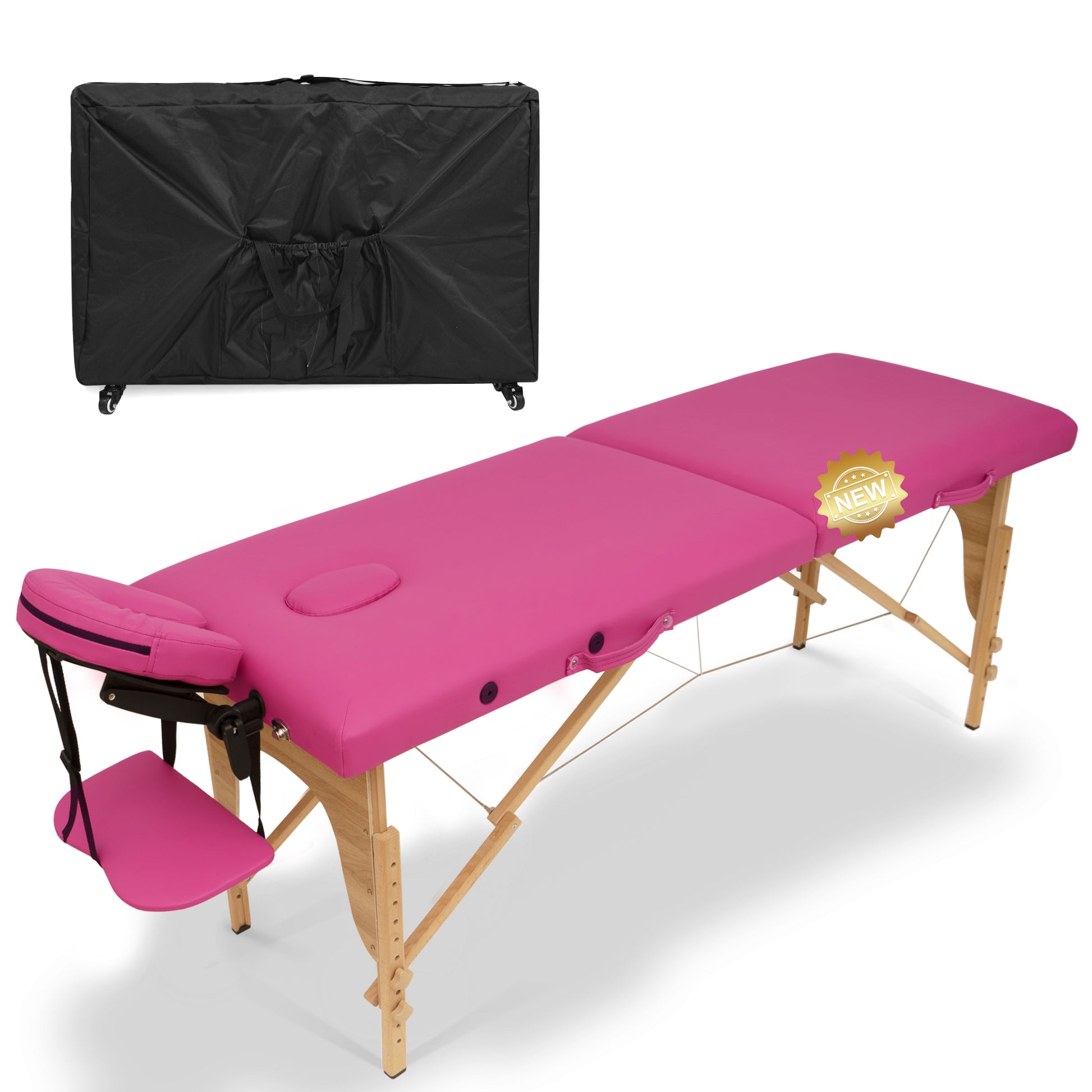 Massage Table Portable Massage Bed Lash Bed With Carrying Case Spa Table Height Adjustable, Salon Bed Face Cradle Bed Rose Faux Leather