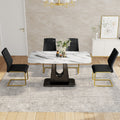 Table And Chair Set, Modern And Minimalist Dining Table, Imitation Marble Patterned Tabletop, Mdf Legs With U Shaped Brackets. Paired With Comfortable Chairs, Suitable For Dining And Living Rooms. Black Gold Mdf Glass