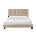 1Pc Queen Platform Bed Light Brown Velvet Upholstered Adjustable Height Headboard Button Tufted Solid Wood Bedroom Furniture Box Spring Not Required Queen Light Brown Wood Bedroom Velvet Solid Wood