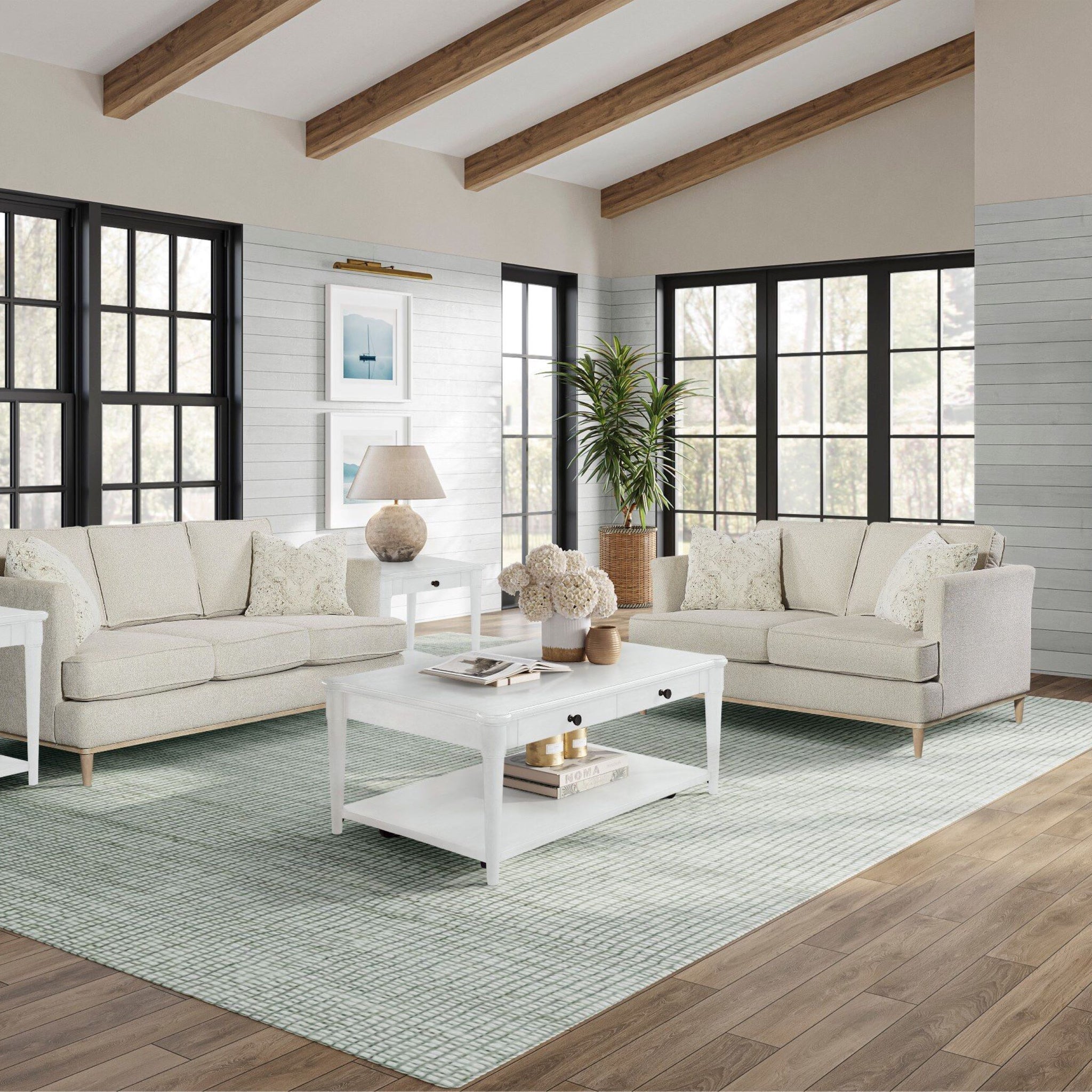 White Finished Cocktail Table With Two Storage Drawers And Casters White Solid Wood Mdf