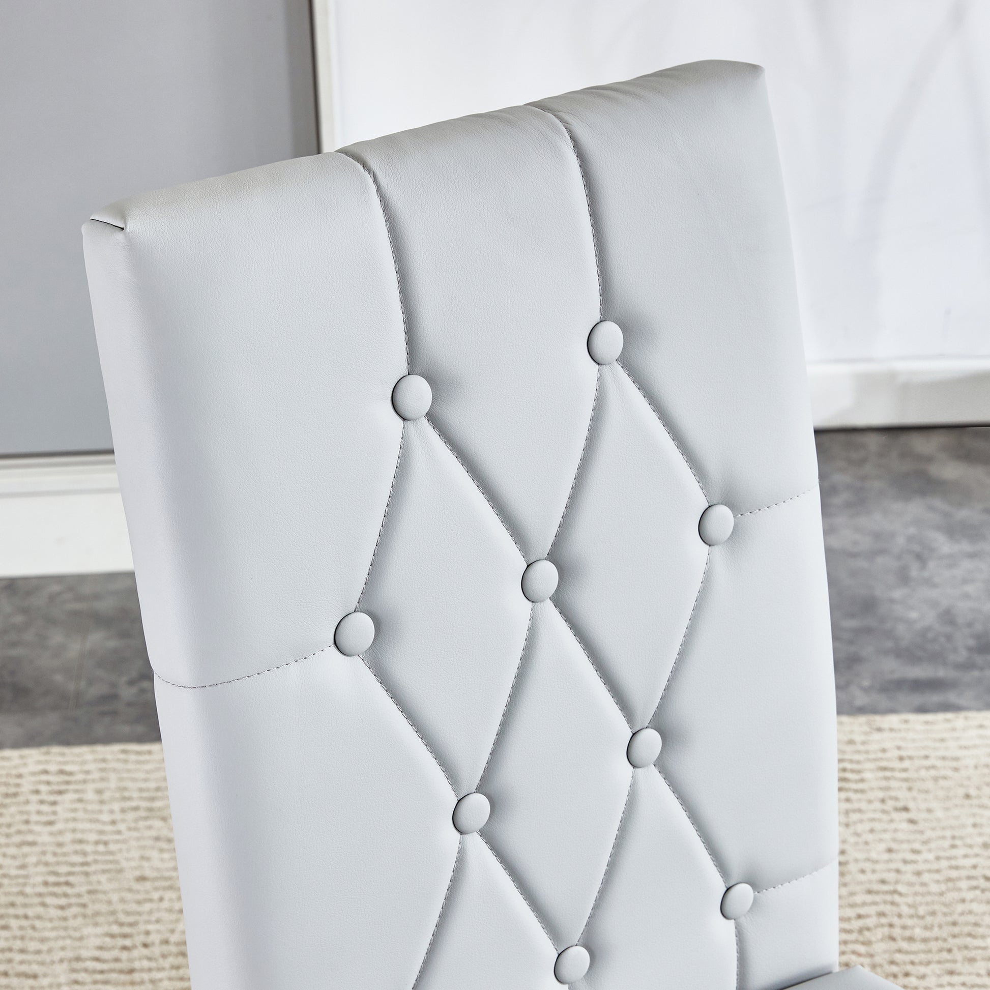 Table And Chair Set.63"X35.4" White Marble Patterned Mdf Dining Table Set With 4 Armless Light Gray Pu Chairs.Showcasing A Modern And Stylish Look. Light Gray,White Seats 4 Mdf Metal