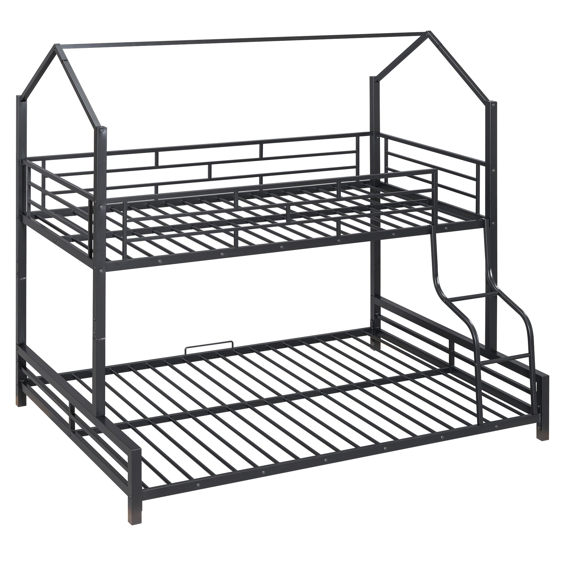 Metal House Bunk Bed, Twin Over Full, Black Full Black Metal