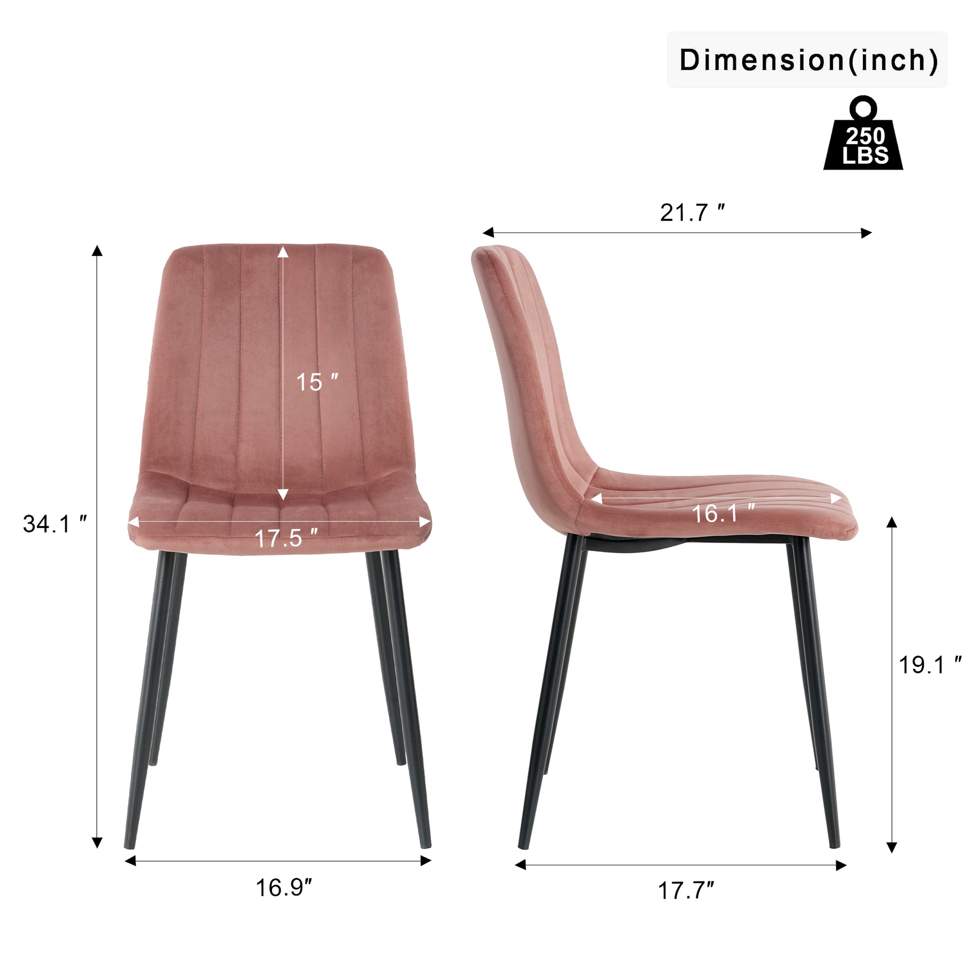 Interior Pink Velvet Dining Chair, Modern Kitchen Dining Chair With Cushion Back, Upholstered Side Chair With Black Coated Metal Legs, Family Kitchen Dining And Living Room Set Of 4 Metal Pink