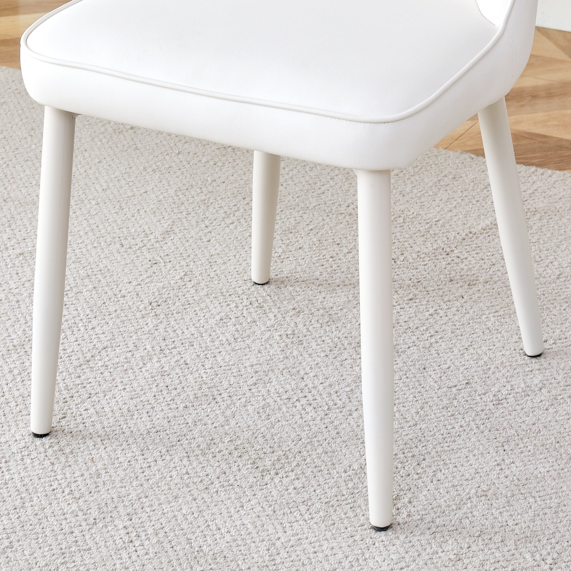 Table And Chair Set, Mdf Desktop, White Metal Table Legs, Stable And Beautiful, Suitable For Most Styles Of Home. Modern Simple Dining Table, Comfortable Seating. White Seats 4 Mdf