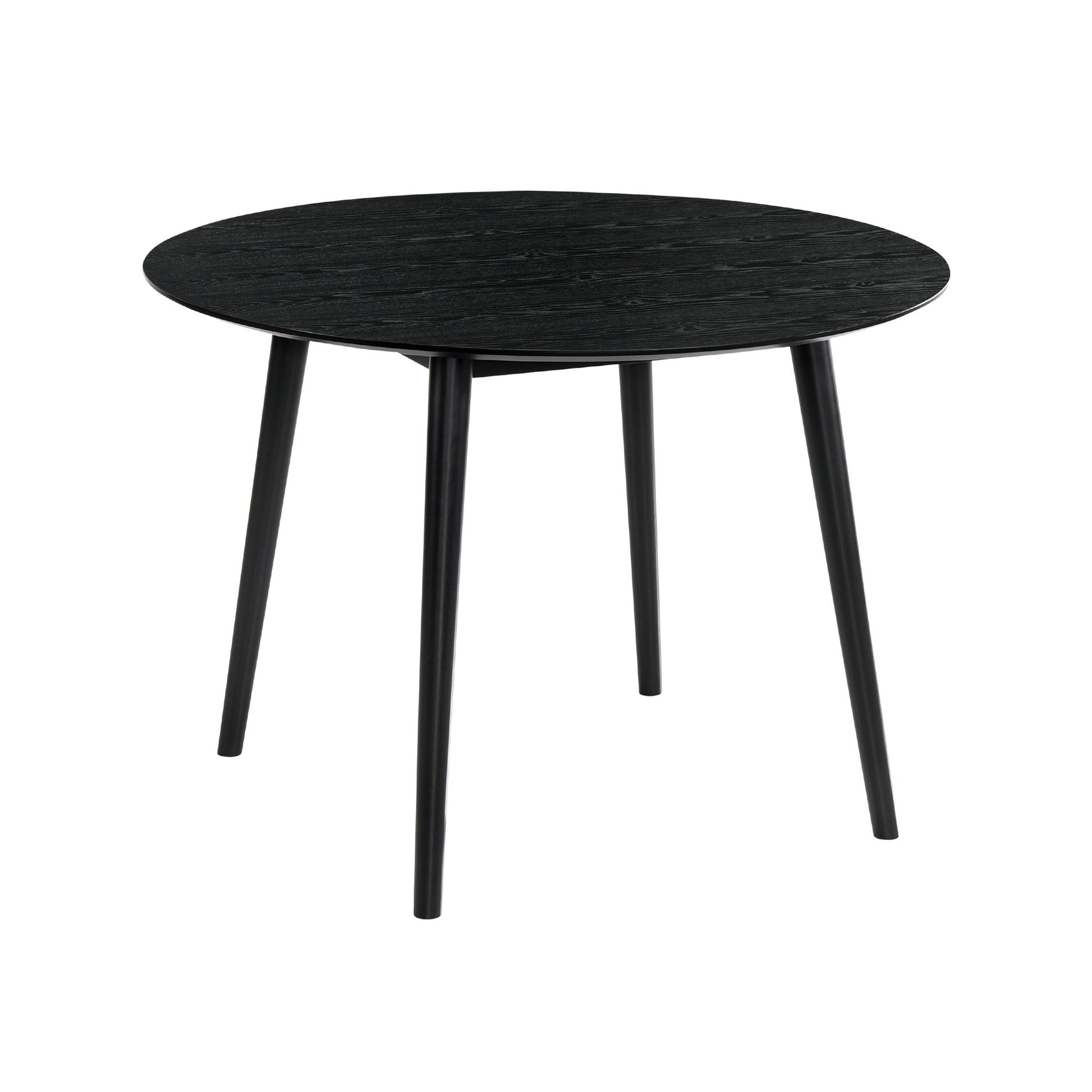 Round Dining Table With Wood And Tapered Legs, Black Black Wood