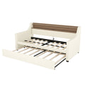 Twin Size Daybed With Trundle, Upholstered Daybed With Charging Station And Led Lights, White Twin White Pu Leather
