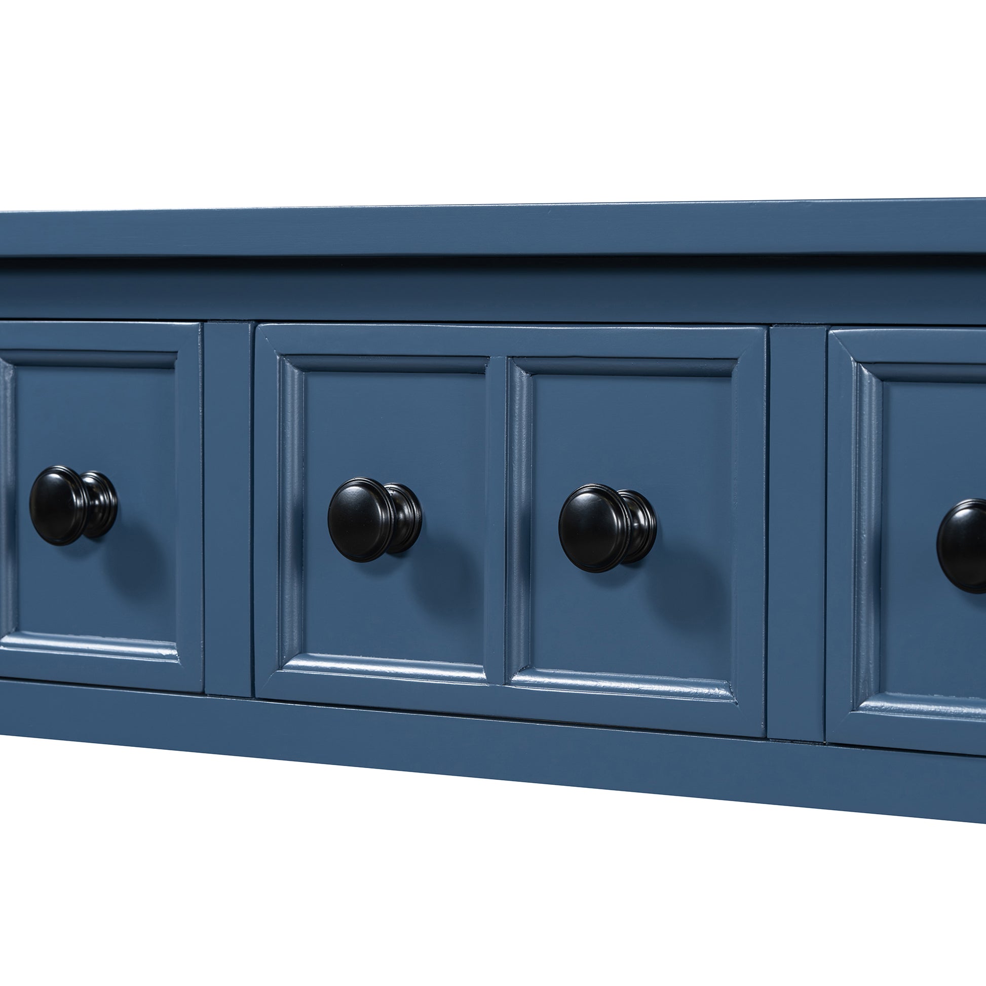 Rustic Entryway Console Table, 60" Long Sofa Table With Two Different Size Drawers And Bottom Shelf For Storage Antique Navy Antique Navy Solid Wood