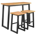 3 Piece Counter Height Table Set With Metal Sled Base, Black And Brown Brown Black Wood Metal