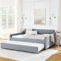 Full Size Upholstery Daybed With Twin Size Erectable Trundle And Usb Charging Design, Linen Grey Box Spring Not Required Full Grey Linen Linen