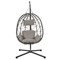 Egg Chair With Stand Indoor Outdoor Swing Chair Patio Wicker Hanging Egg Chair Hanging Basket Chair With Stand For Bedroom Living Room Balcony Gray Steel