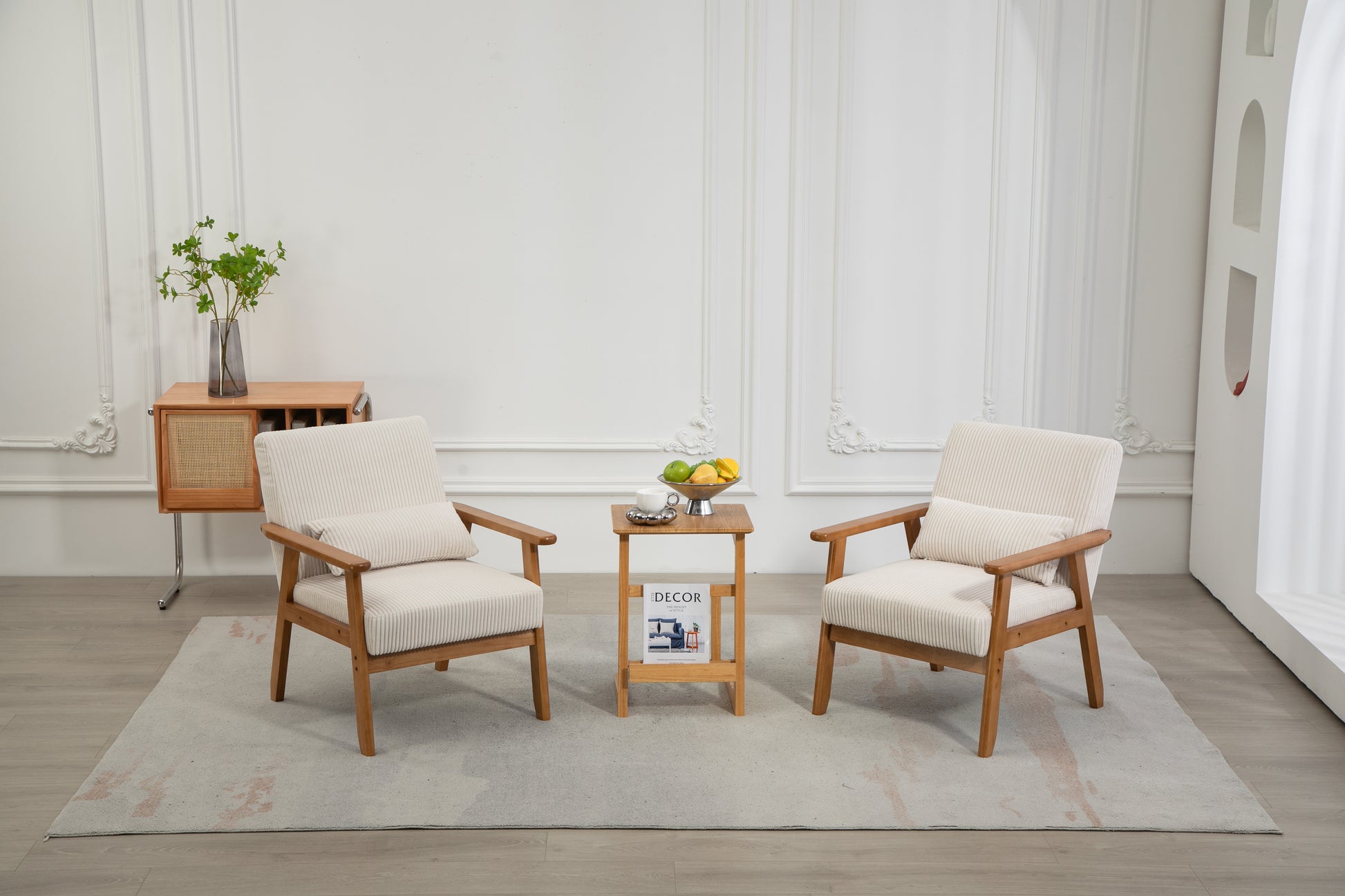 Leisure Chair With Solid Wood Armrest And Feet, Leisure Chair, Wood Frame, Velvet, Solid Rubber Wood Legs, Mid Century Modern Accent Chair, For Living Room Bedroom Studio Chair,Two Packs Beige Corduroy