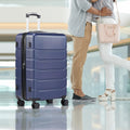 Hard Sided Expand Suitcase With Rotating Wheels, Tsa Lock, Retractable Handle, Blue, 24