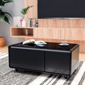 Modern Smart Coffee Table With Built In Fridge, Bluetooth Speaker, Wireless Charging, Touch Control Panel, Usb Interface, Outlet Protection, Atmosphere Light, Black Black Built In Outlets Or Usb Primary Living Space Luxury,Modern Freestanding Rectangular