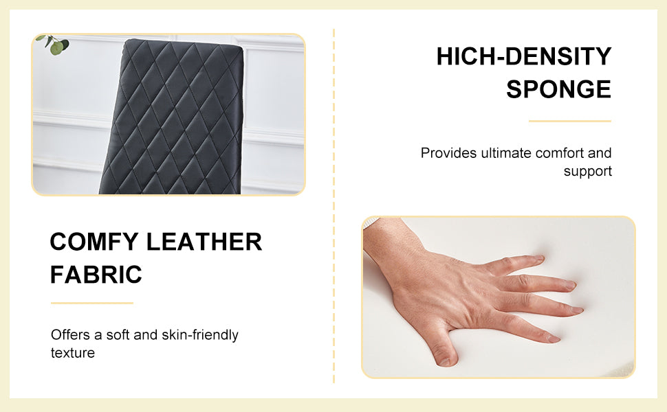 Table And Chair Set.Large Modern Rectangular Table With Brown Glass Top And Silver Metal Legs. Paired With 4 Black Chairs With Checkered Armless High Back Pu Cushion And Silver Metal Legs. Black,Silver Seats 4 Glass Metal