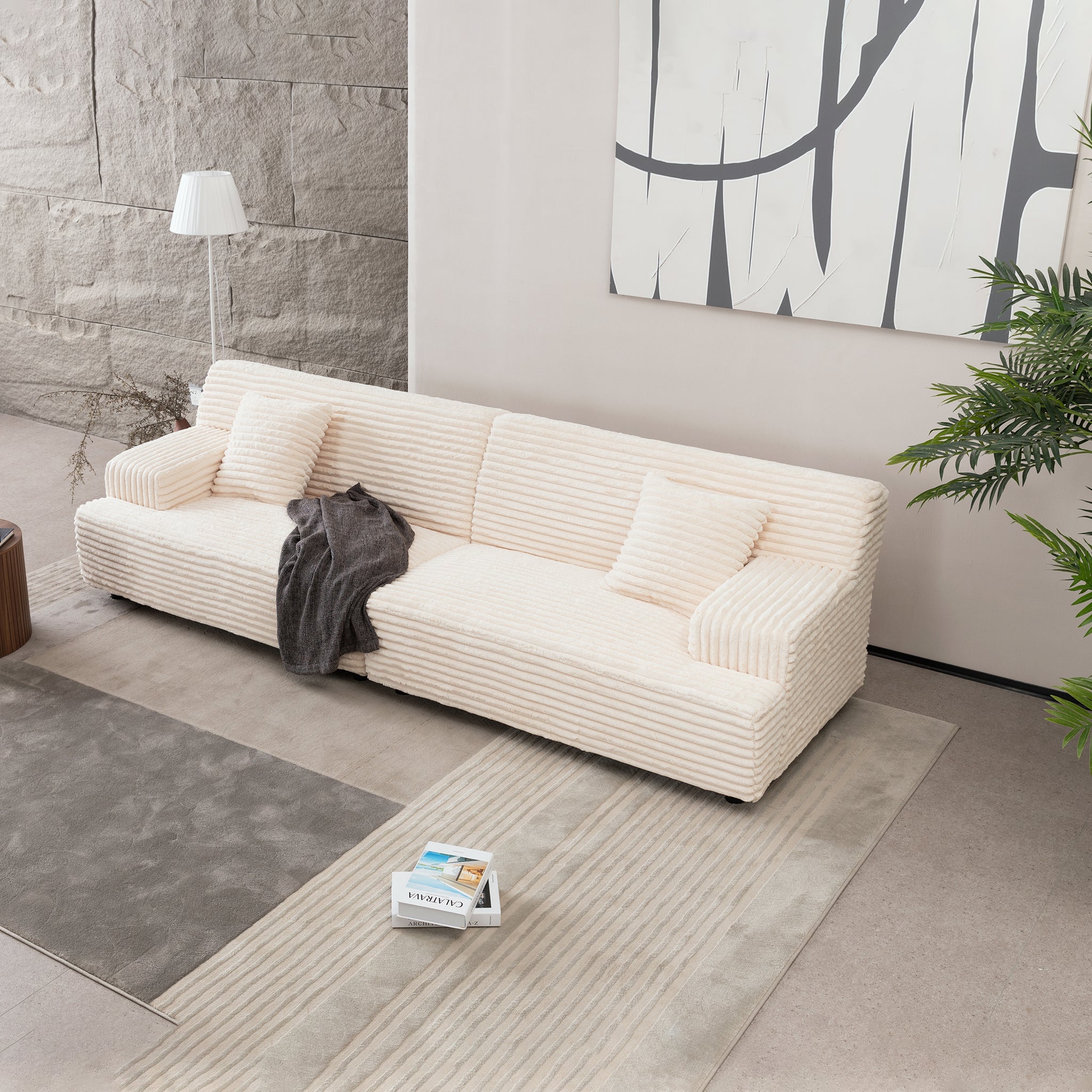 2291 Modern Sofa, Comfortable Cloud Sofa Soft Plush Corduroy Interior With Square Armrests, Living Room, Bedroom, Beige Beige Corduroy 3 Seat