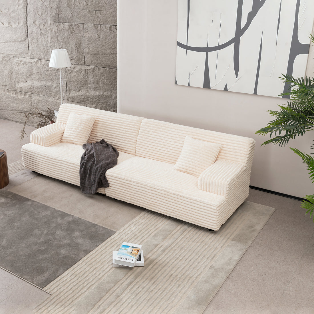 2291 Modern Sofa, Comfortable Cloud Sofa Soft Plush Corduroy Interior With Square Armrests, Living Room, Bedroom, Beige Beige Corduroy 3 Seat