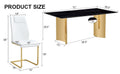 Table And Chair Set.The Table Has A Glass Tabletop With Imitation Marble Pattern Stickers And Stainless Steel Golden Table Legs. Paried With Comfortable Chairs With Pu Seats And Metal Legs. Gold Black Seats 8 Glass Metal