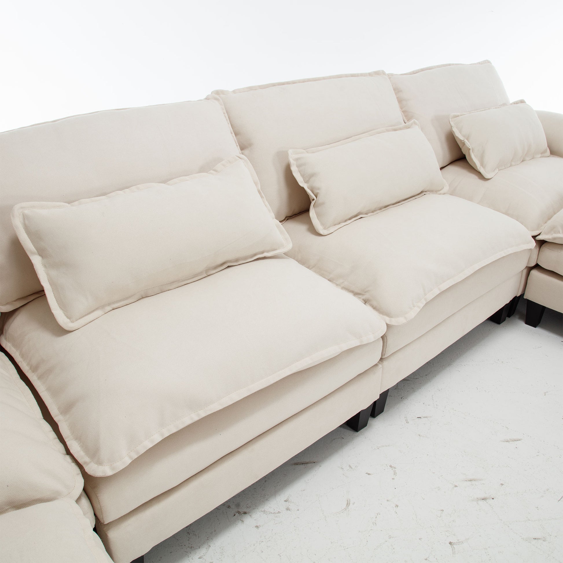 154.8" Oversized Modular Sofaice Velvet Large U Shaped Couch Comfy Upholstered 4 Seat Sofa With 2 Ottoman, 4 Lumbar Pillow, Deep Seat Couch For Living Room Beige Wood Primary Living Space Modern Foam Polyester 6 Seat