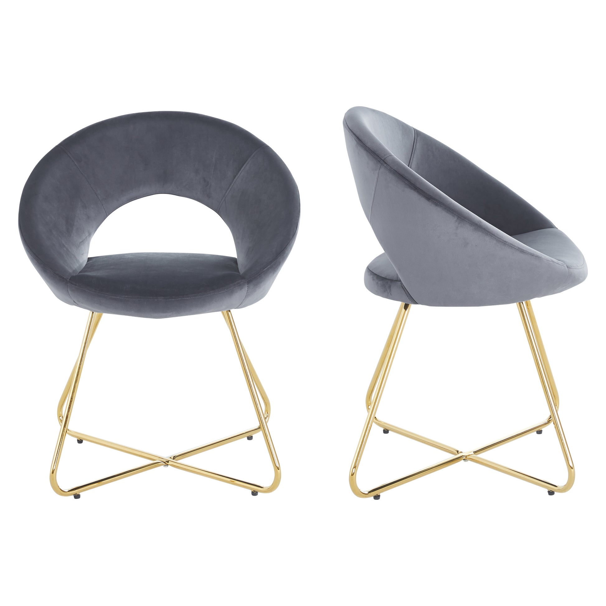 Modern Accent Velvet Chairs Set Of 2 Dining Chairs Single Sofa Comfy Upholstered Arm Chair Living Room Furniture Mid Century Leisure Lounge Chairs With Golden Metal Frame Legs Grey Velvet