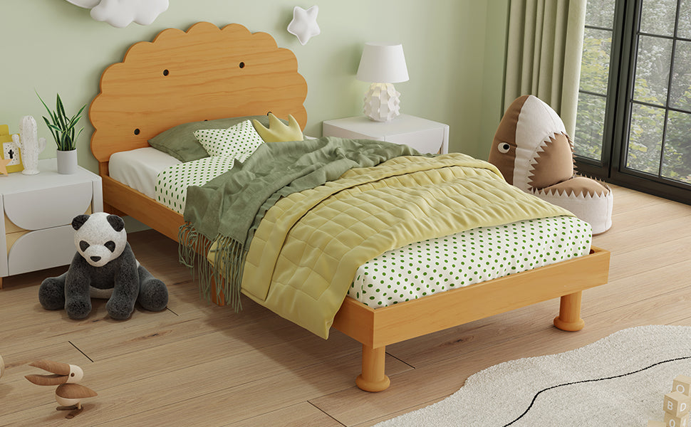 Kids Cookie Shaped Bed Frame For Boys & Girls,Twin Size Platform Bed, Walnut Box Spring Not Required Twin Walnut Wood Bedroom Contemporary,Cute,Modern Bed Frame Wood