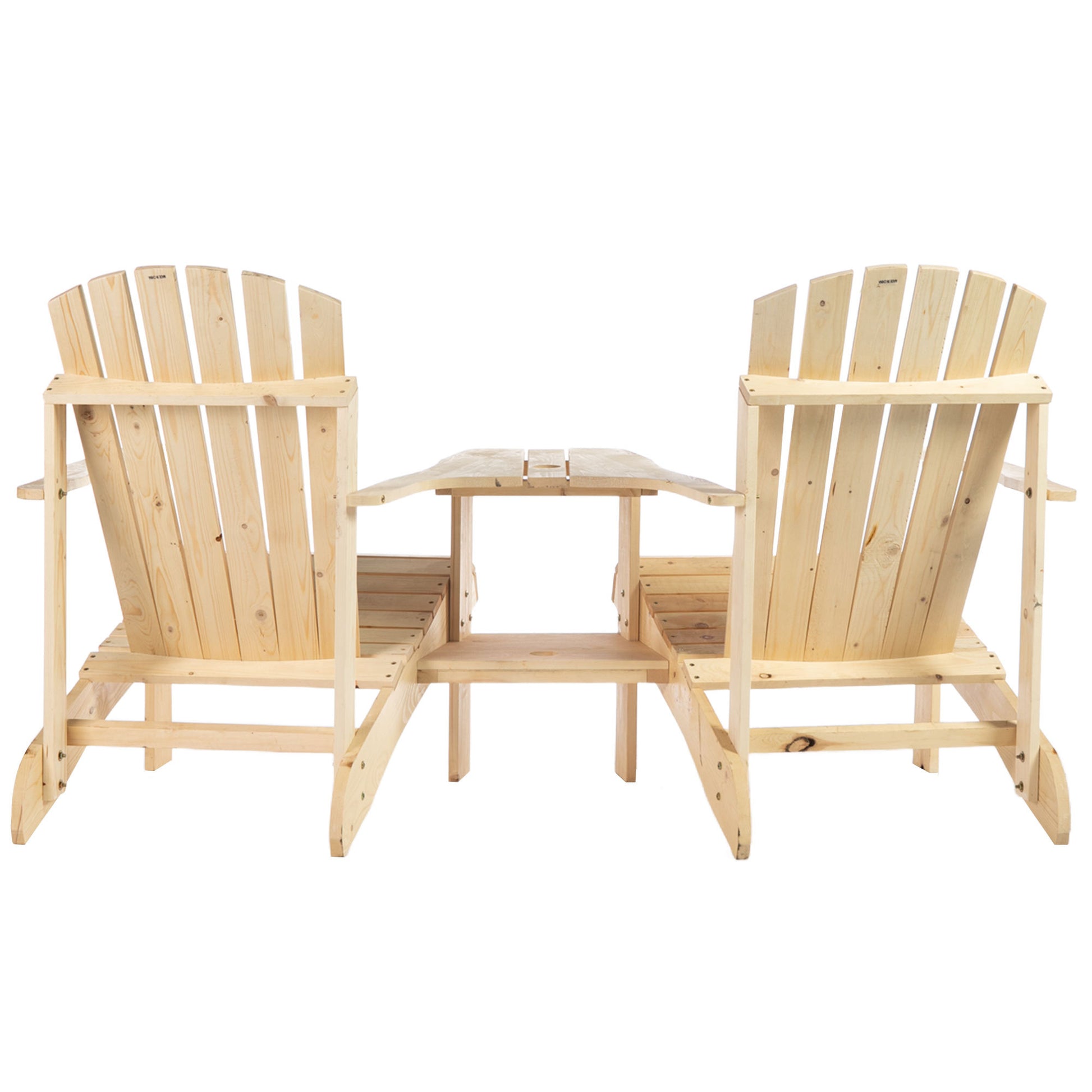 Outsunny Wooden Adirondack Chair For Two, Outdoor Fire Pit Chair Set With Table & Umbrella Hole, Patio Chairs For Deck Lawn Pool Backyard, Natural Natural Wood