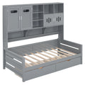 Twin Size Wooden Daybed With 2 Drawers, And All In One Cabinet And Shelf, Gray Twin Gray Wood