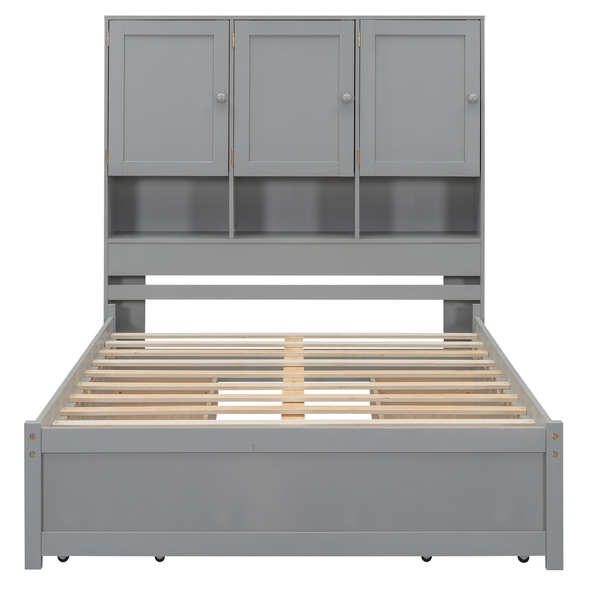 Full Size Platform Bed With Storage Headboard And 4 Drawers, Gray Box Spring Not Required Full Gray Wood Bedroom Bed Frame Solid Wood Mdf