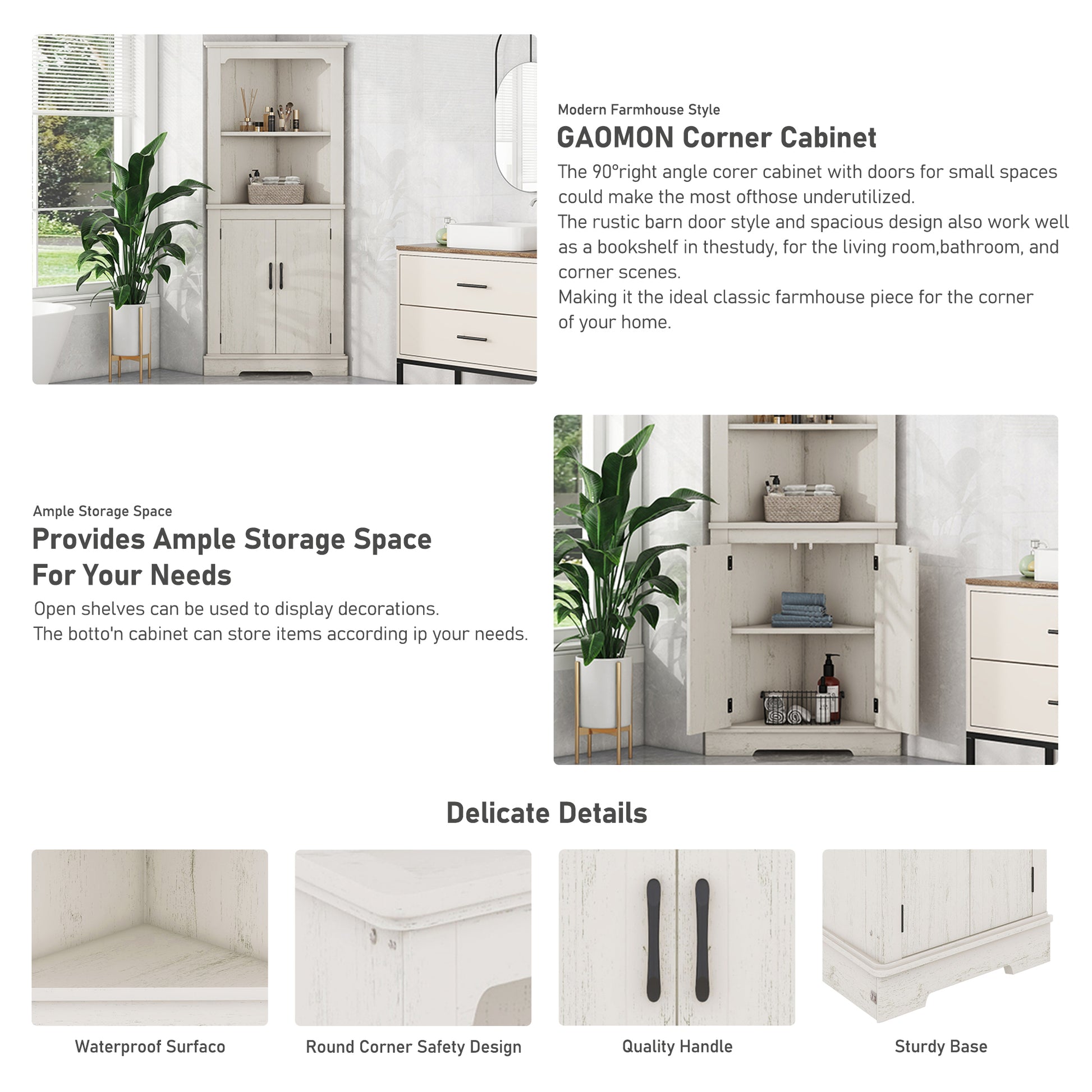 Tall Corner Cabinet With Doors For Living Room, Bathroom,Dining Room Or Kitchen,Color:Wood Grain Beige Beige Mdf