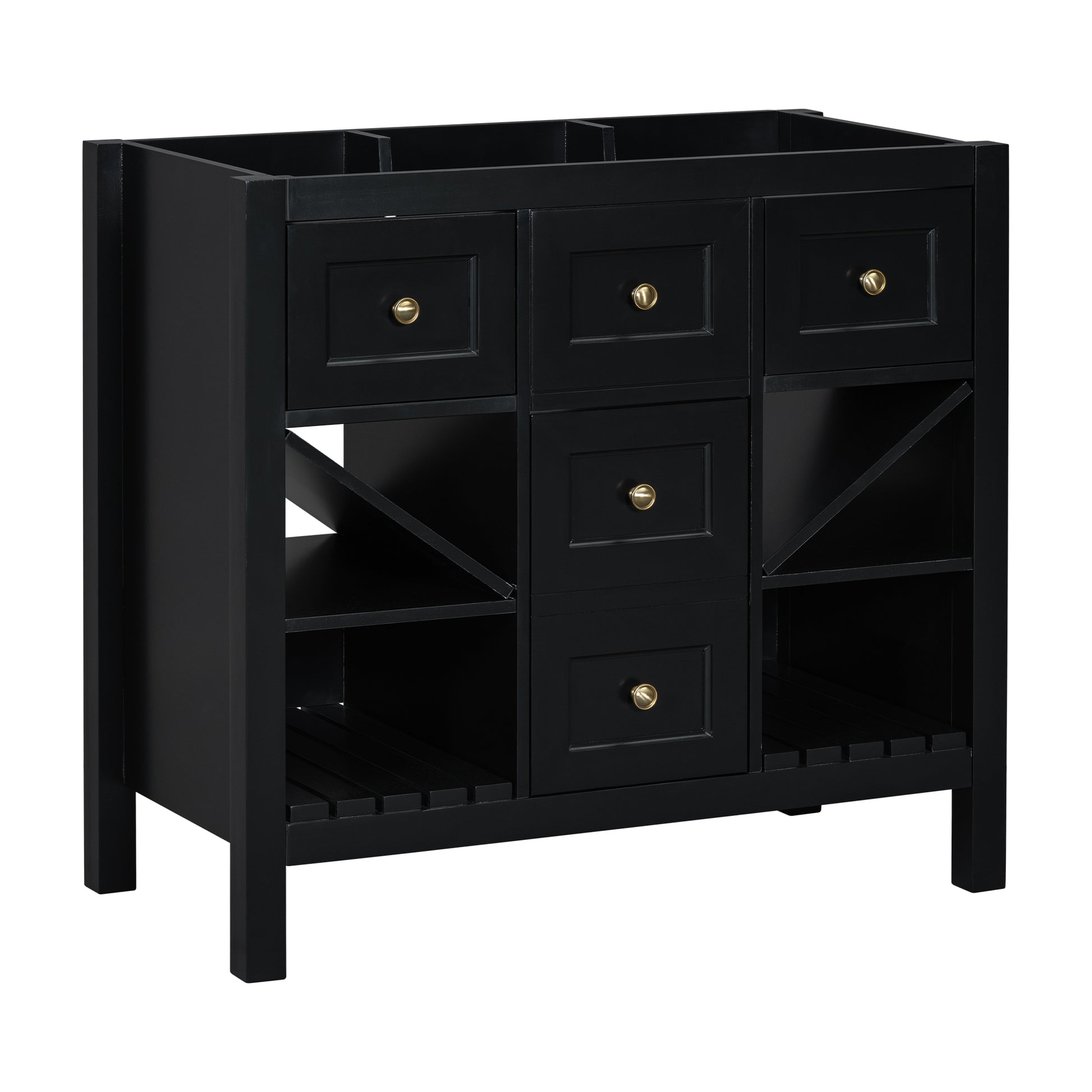 36'' Bathroom Vanity Without Sink, Solid Wood Frame Bathroom Storage Cabinet, Freestanding Vanity With 5 Drawers& Soft Closing Doors Not Include Basin Sink Black Bathroom Solid Wood Mdf