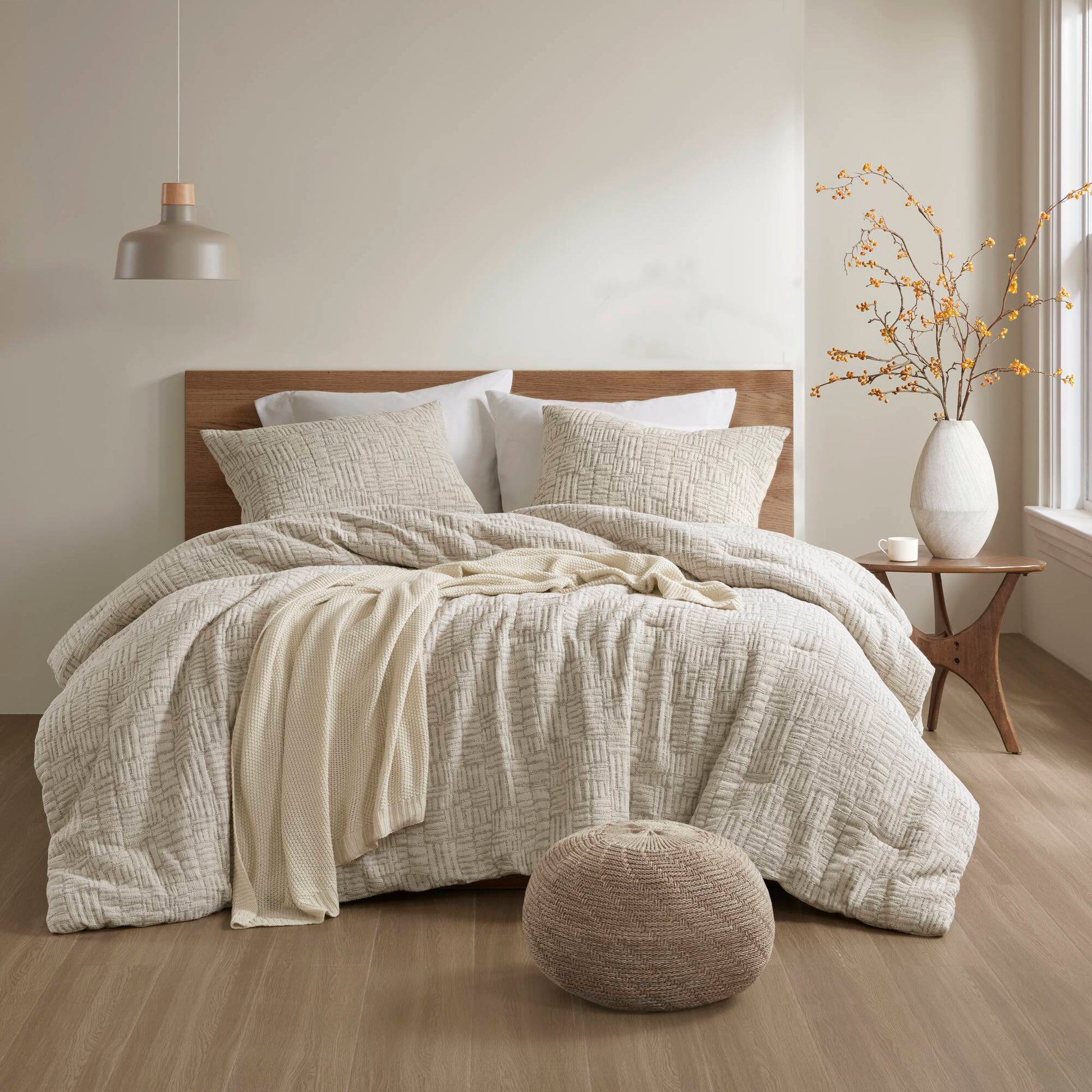 3 Piece Oversized Cotton Matelasse Comforter Set Full Queen Beige Polyester