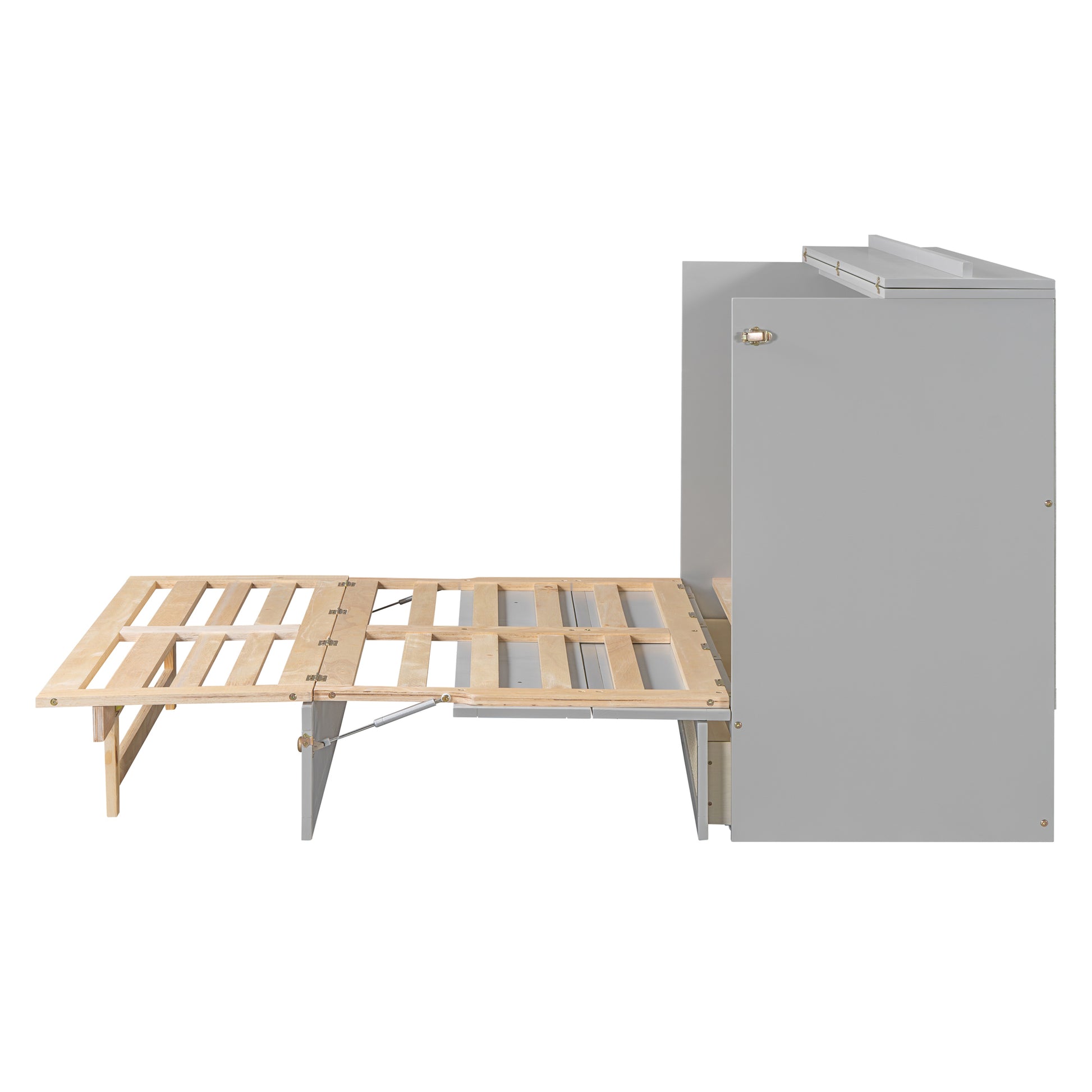 Full Size Murphy Bed With Large Drawers,Gray Full Gray Plywood