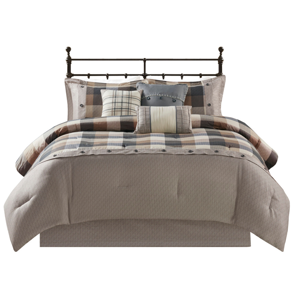 7 Piece Herringbone Comforter Set Neutral Cal King California King Neutral Polyester