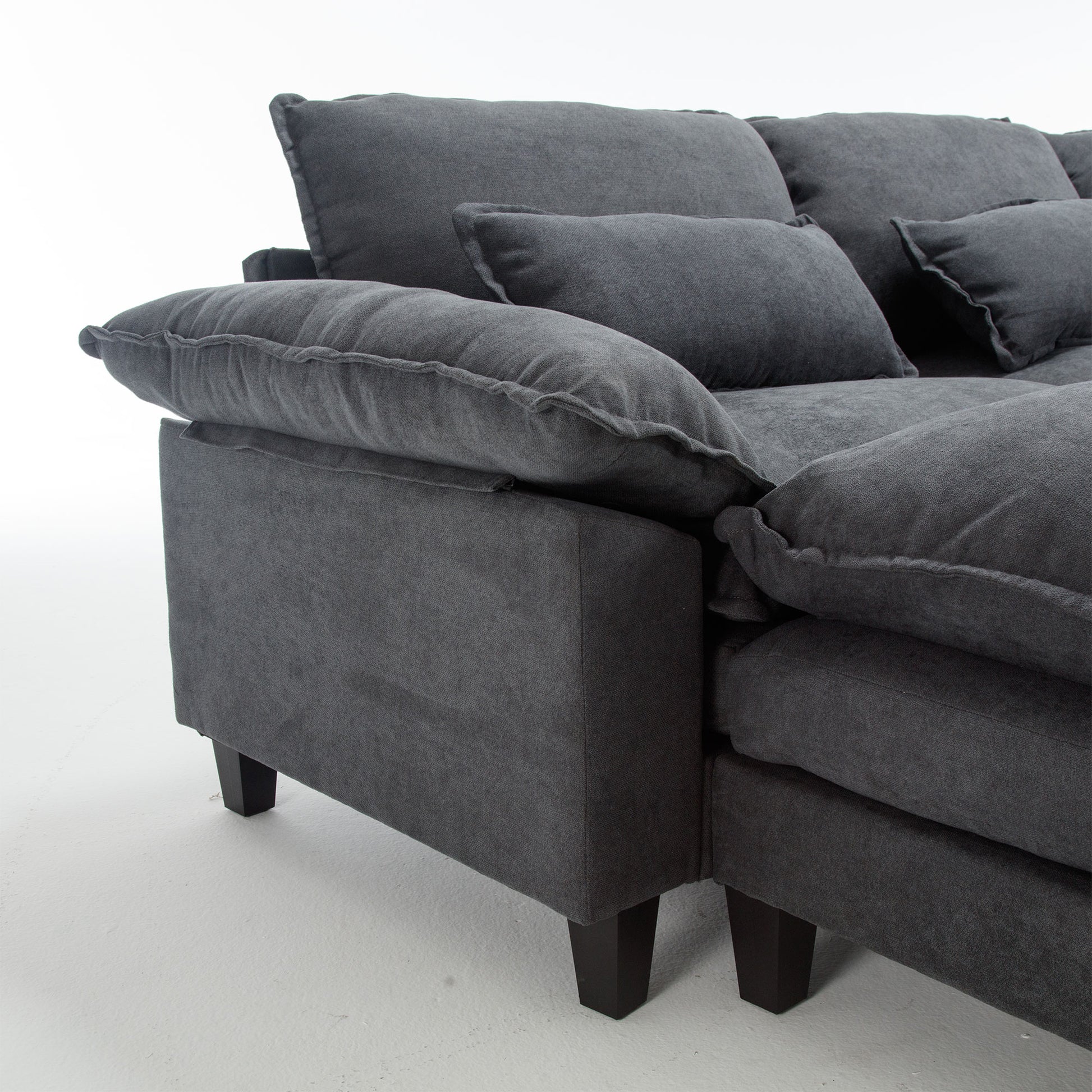 154.8" Oversized Modular Sofaice Velvet Large U Shaped Couch Comfy Upholstered 4 Seat Sofa With 2 Ottoman, 4 Lumbar Pillow, Deep Seat Couch For Living Room Dark Gray Primary Living Space Modern Foam Polyester 6 Seat