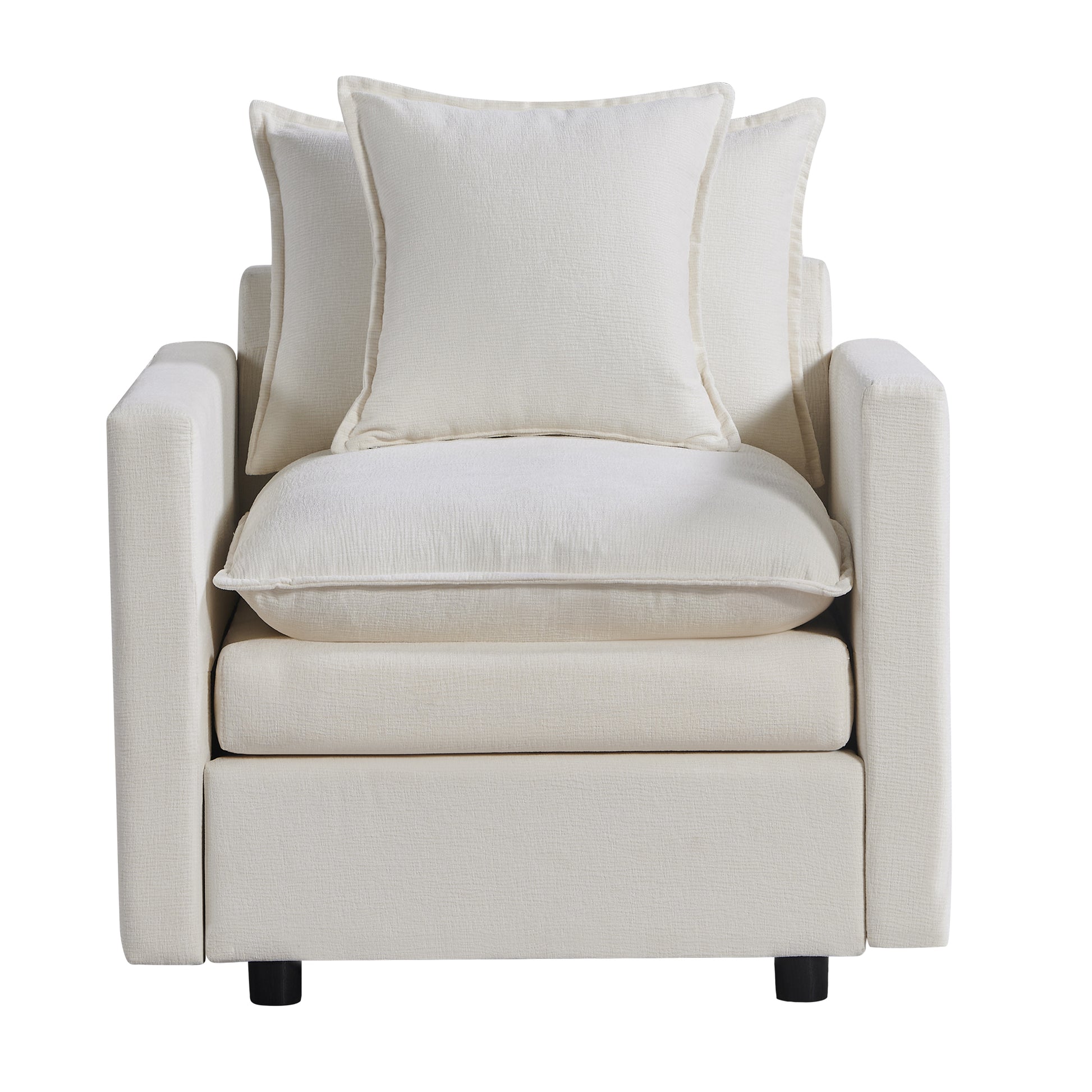 Chenille Fabric Comfy Deep Single Seat Sofa Upholstered Reading Armchair Living Room White Foam Chenille 1 Seat