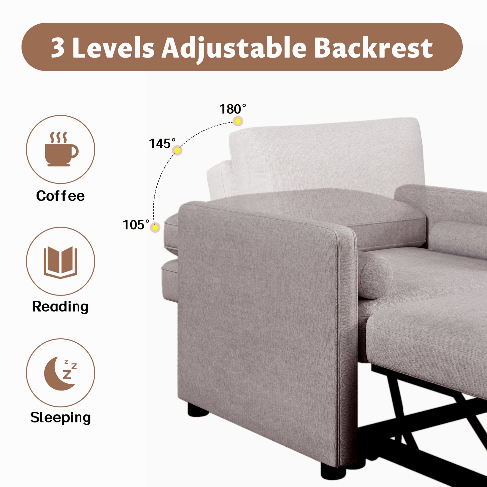 3 In 1 Convertible Sleeper Chair With Adjustable Backrest, Lounger Chair Turns Into Bed, Single Bed For Living Room, Linen, Tan Tan Linen