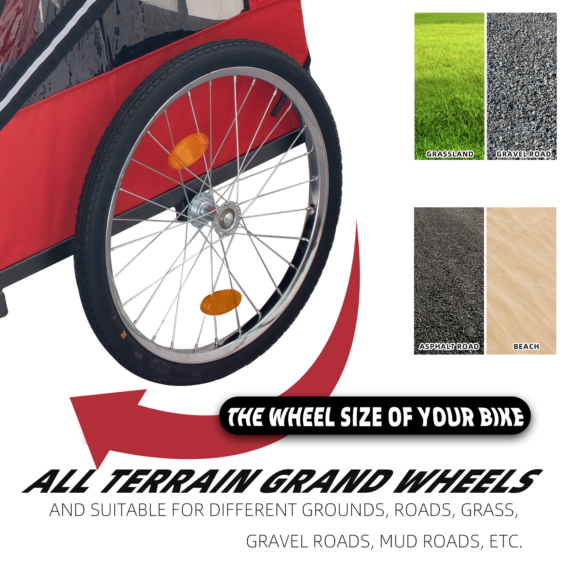 Dog Bike Trailer,Mesh Dog Cart With 3 Entrances, Safety Flag, 8 Reflectors, Folding Pet Carrier Wagon With 20 Inch Wheels, Bicycle Carrier For Medium And Small Sized Dogs Red Black Fabric Steel