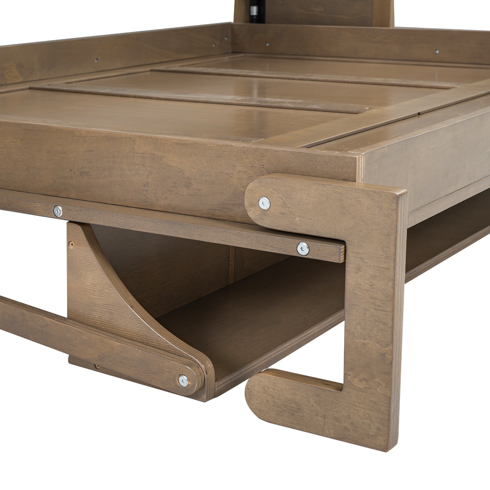 Full Size Murphy Bed With Wardrobe, Drawers And Open Shelves, Antique Wood Box Spring Not Required Full Wood Wood Murphy Solid Wood Mdf