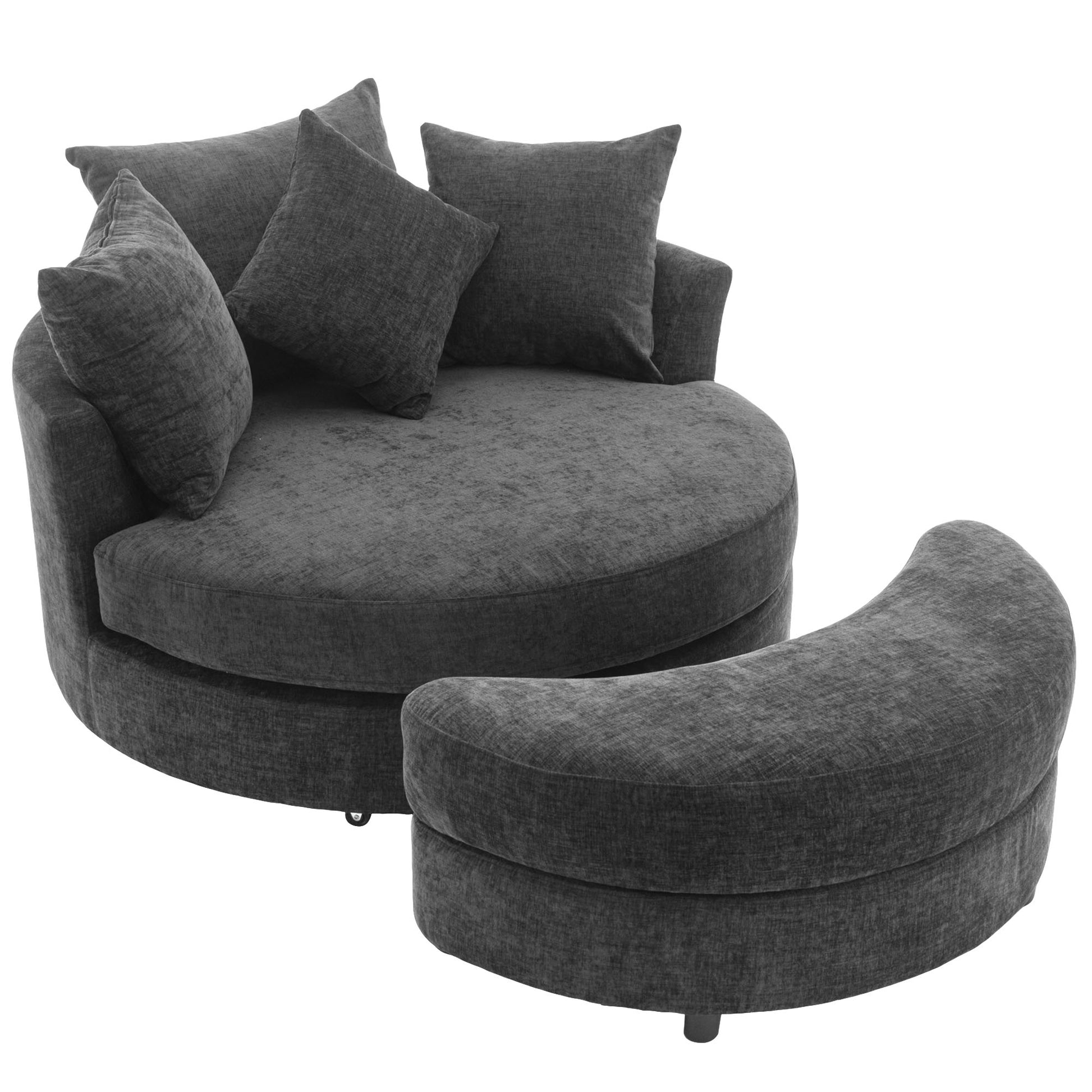 Orisfur. 360 Swivel Accent Barrel Chair With Storage Ottoman & 4 Pillows, Modern Chenille Leisure Chair Round Accent For Living Room, Gray Gray Foam Chenille