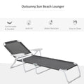 Outsunny Folding Chaise Lounge, Outdoor Sun Tanning Chair, 4 Position Reclining Back, Armrests, Metal Frame And Mesh Fabric For Beach, Yard, Patio, Dark Gray Dark Grey Metal