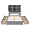 Full Size Platform Bed With Storage Headboard And 4 Drawers, Gray Box Spring Not Required Full Gray Wood Bedroom Bed Frame Solid Wood Mdf