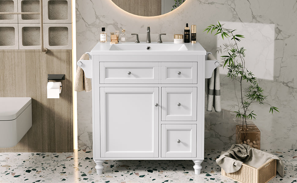 30'' Bathroom Vanity With Top Sink, Modern Bathroom Storage Cabinet With 2 Drawers And A Tip Out Drawer, Single Sink Bathroom Vanity Same As Sw000143Aak White Bathroom Modern Solid Wood Mdf Resin