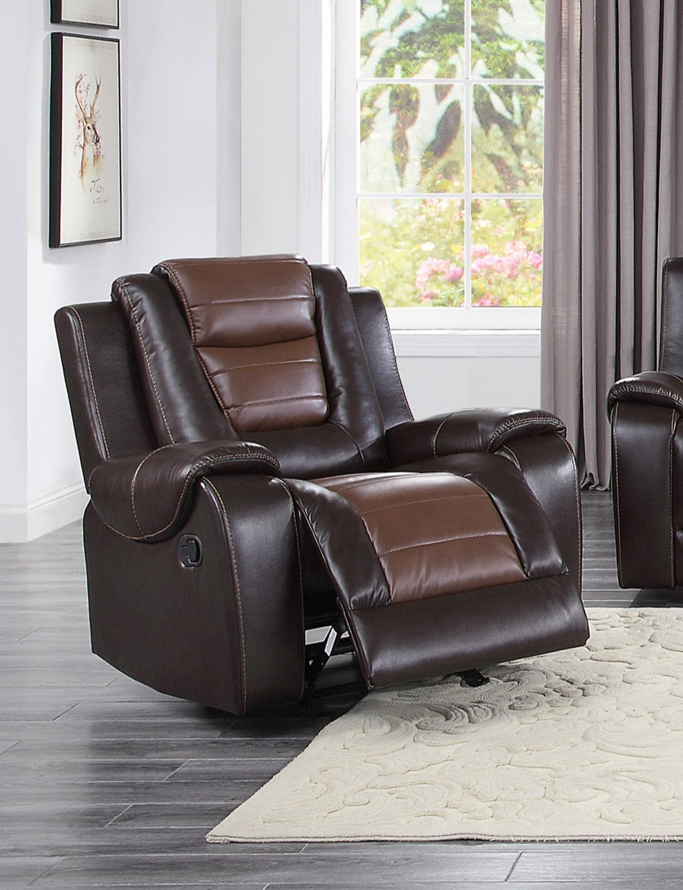 Modern Luxury Living Room Sofa Set 3Pc Reclining Sofa Loveseat Glider Reclining Chair Formal Furniture Premium Faux Leather Upholstery Comfortable Two Tone Brown Finish Dark Brown,Light Brown Faux Leather Wood Primary Living Space Luxury,Modern