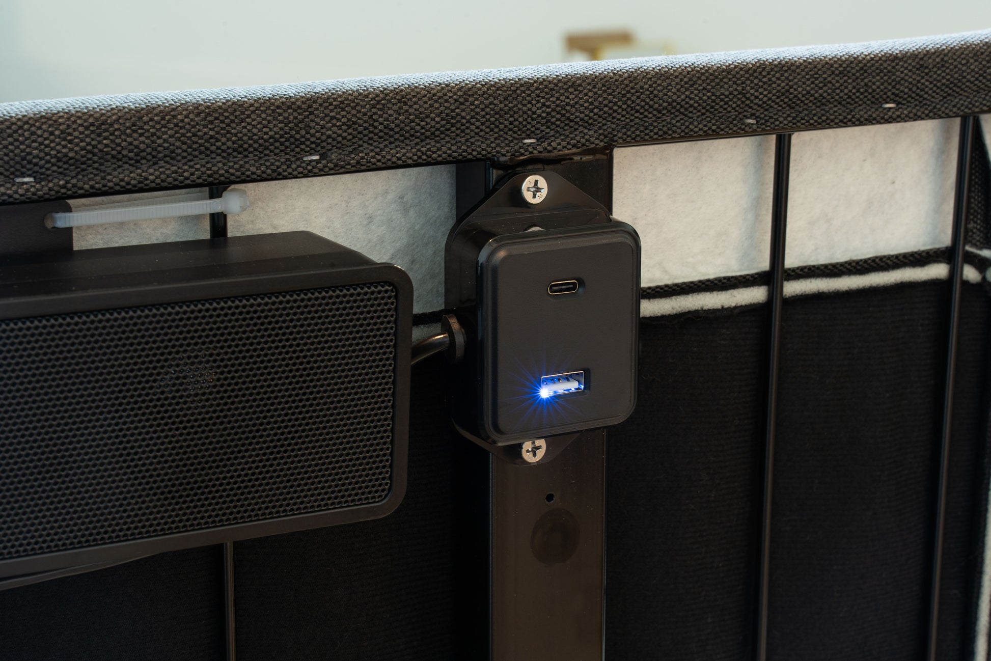 Goodvibesleep Immersive Sound Flex Head Adjustable Base, Queen Size Queen Gray Metal Waterproof Fabric