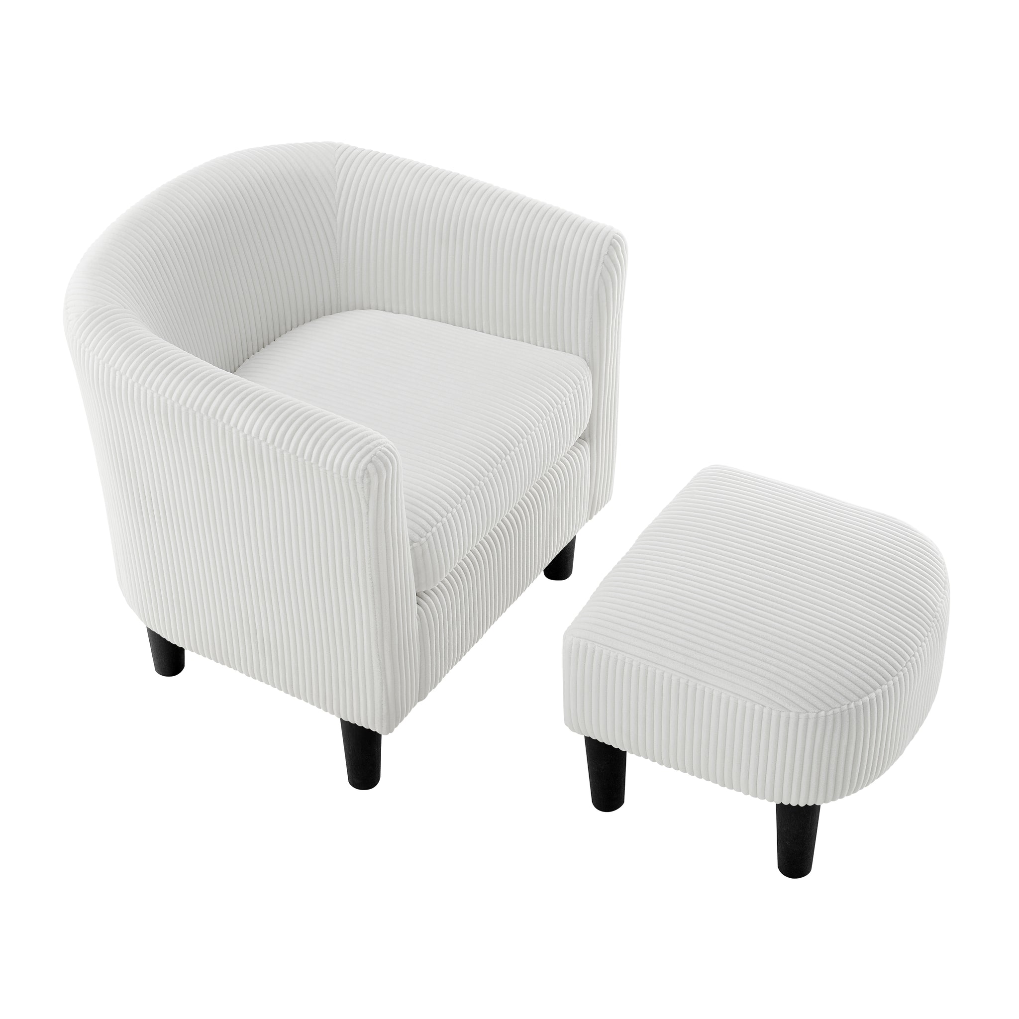 Modern Accent Chair,Upholstered Arm Chair Corduroy Single Sofa Chair With Ottoman Foot Rest Comfy Armchair For Living Room Bedroom And Office,White White Corduroy